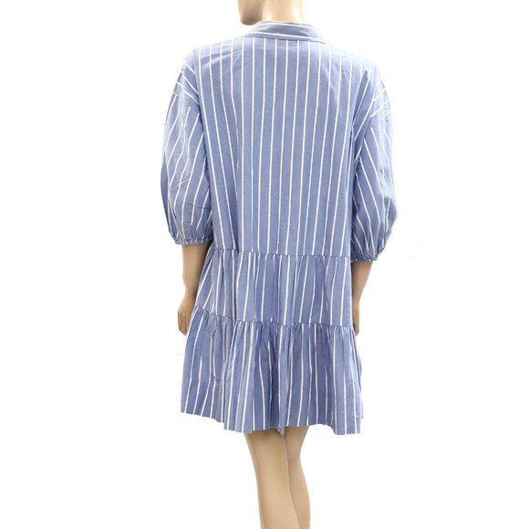 Sundry Stripe Short Tiered Mini Drees Shirt Buttondown Cotton Beach S NWT 277897 - Picture 7 of 10